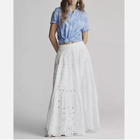Polo Ralph Lauren White Eyelet Tiered Poplin Maxi Skirt - Picture 5 of 6